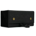 Black || Four piece travel case for eyewear with black fabric exterior and snap button closure