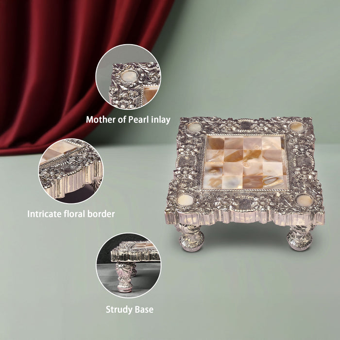 999 Silver Plated Mother of Pearl Chowki