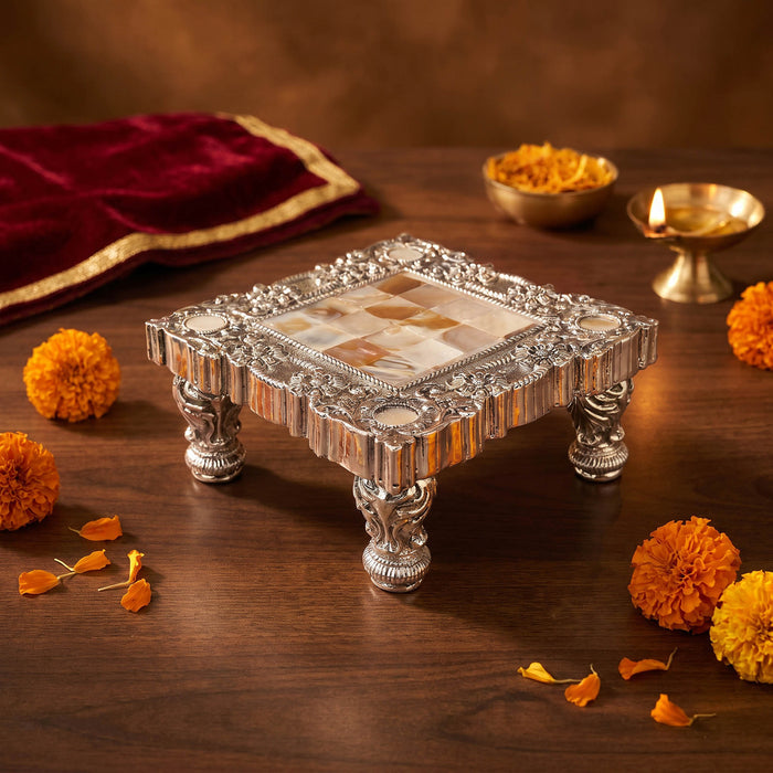 999 Silver Plated Mother of Pearl Chowki