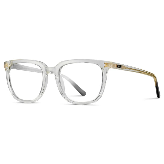 Clear || Side view of Men's Square Eyeglasses with Clear Frame Glasses and Clear Prescription Lenses on a white background