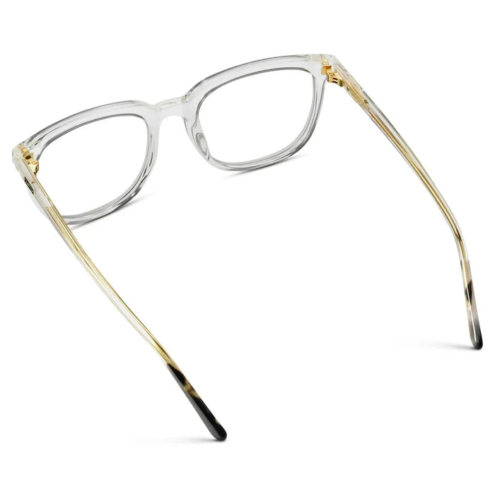 Clear || Back view of Men's Square Eyeglasses with Clear Frame Glasses and Clear Prescription Lenses on a white background