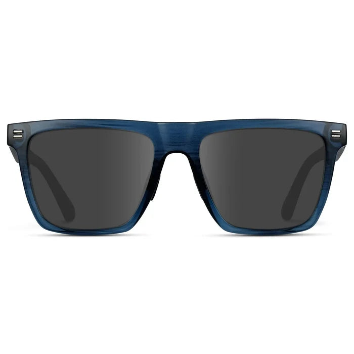 Indigo Blue Grain / Grey || Men's Rectangular Prescription Sunglasses with Indigo Blue Grain Frame and Grey Lenses on a white background