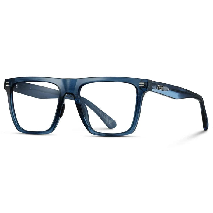 Indigo Blue Grain || Side view of Men's Rectangle Prescription Glasses with Indigo Blue Grain Frame and Clear Lenses on a white background