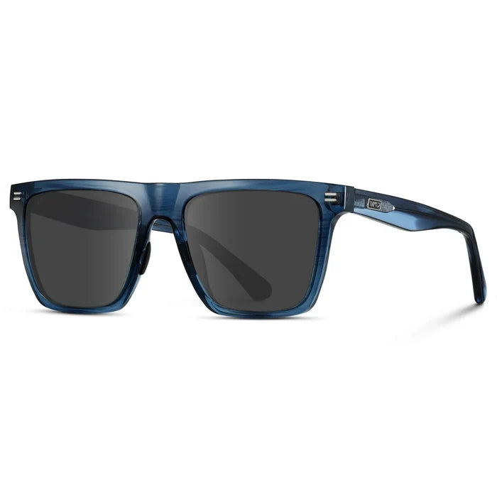 Indigo Blue Grain / Grey || Side view of Men's Rectangular Prescription Sunglasses with Indigo Blue Grain Frame and Grey Lenses on a white background
