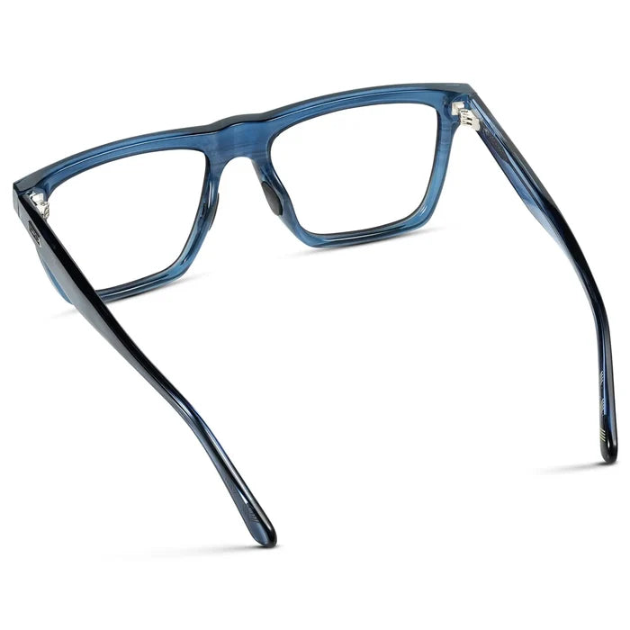 Indigo Blue Grain || Back view of Men's Rectangle Prescription Glasses with Indigo Blue Grain Frame and Clear Lenses on a white background