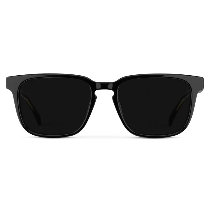 Black / Triple Black Lens || Front view of Men's Rectangular Polarized Sunglasses with Black Frame and Black Lens on a white background