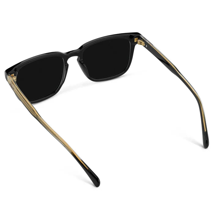 Back view of Men's Rectangular Polarized Sunglasses with Black Frame and Black Lens on a white background