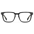 Black || Front view of Men's Rectangular Prescription Eyeglasses with Black Frame and Clear Lens on a white background