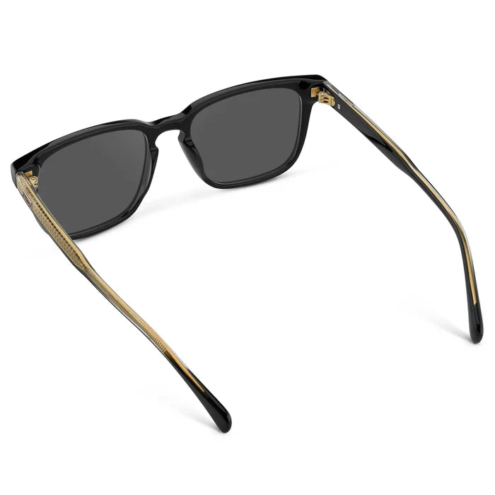 Black / Grey || Back view of Men's Rectangular Prescription Sunglasses with Black Frame and Grey Lens on a white background