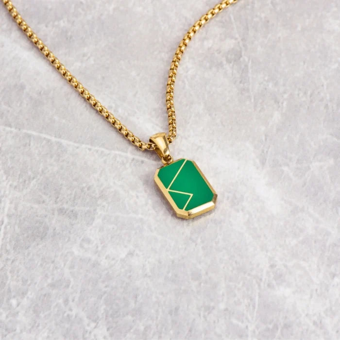 Gold / Napier Green Pendant || Handmade Staple Necklace with 14K Gold Plated Chain and Green Porcelain Pendant