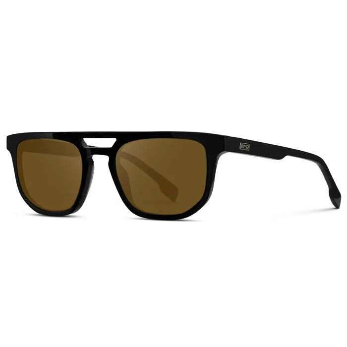 Black / Amber || Side view of Men's Rectangular Double Bridge Aviator Prescription Sunglasses with Black Frame and Amber Lenses on a white background
