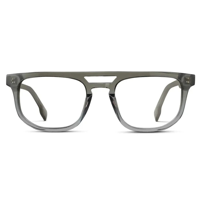 Charcoal Grey || Men's Rectangular Double Bridge Aviator Prescription Glasses with Charcoal Grey Frame and Clear Lenses on a white background