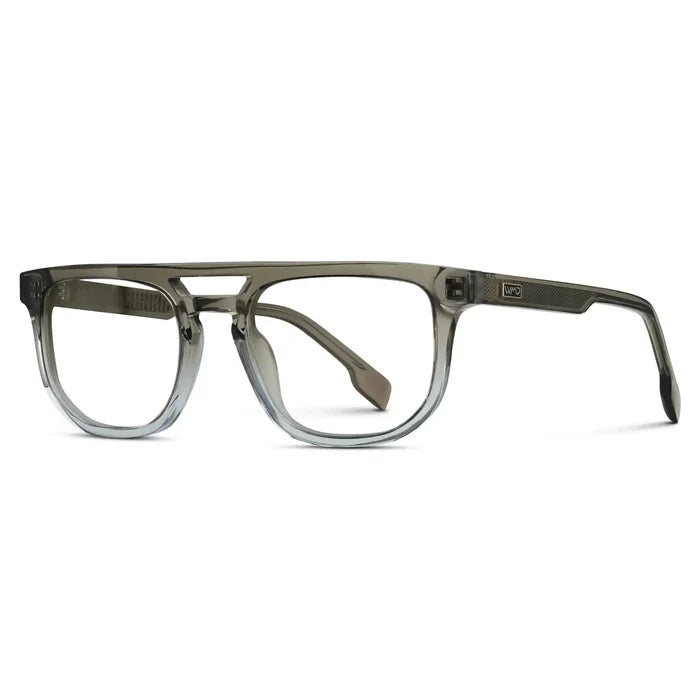 Charcoal Grey || Side view of Men's Rectangular Double Bridge Aviator Prescription Glasses with Charcoal Grey Frame and Clear Lenses on a white background