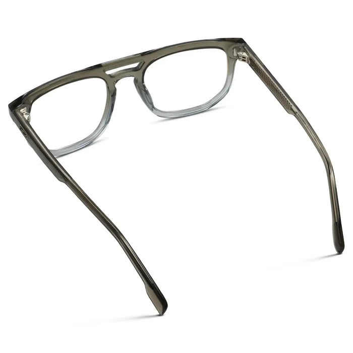 Charcoal Grey || Back view of Men's Rectangular Double Bridge Aviator Prescription Glasses with Charcoal Grey Frame and Clear Lenses on a white background