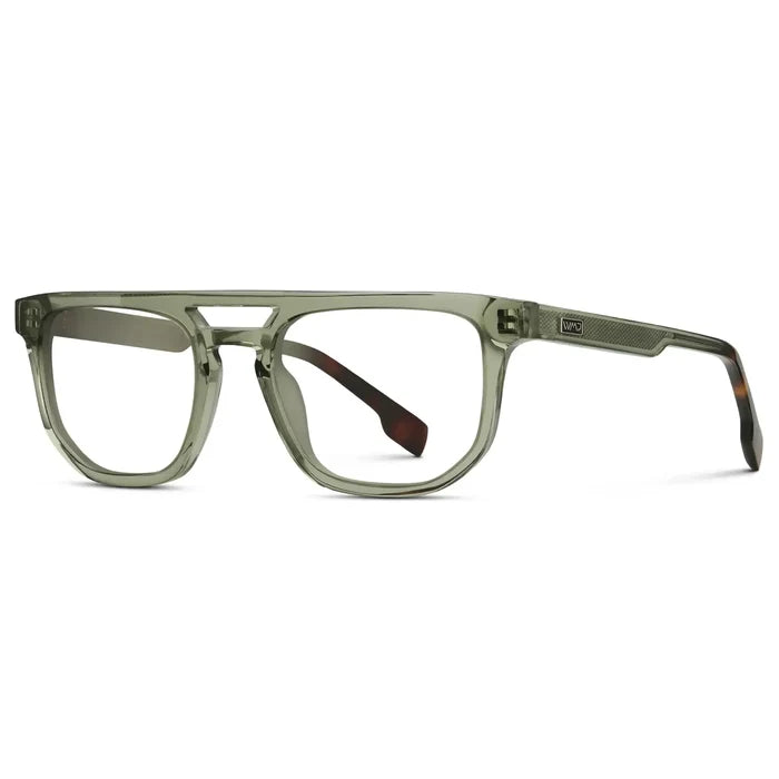 Palm Green || Side view of Men's Rectangular Double Bridge Aviator Prescription Glasses with Palm Green Frame and Clear Lenses on a white background