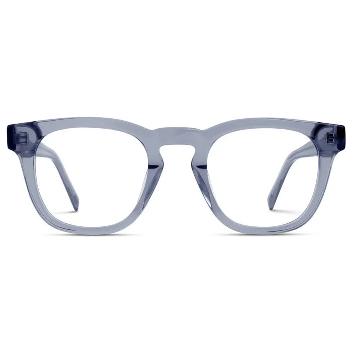 Crystal Lilac Grey || Blue Square Frame Blue Light Blocking Glasses for Computer Use on a white background