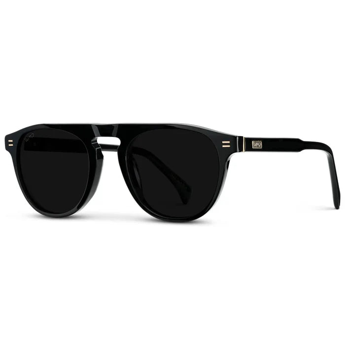 Black / Triple Black Lens || Men's Rounded Aviator-Inspired Sunglasses with Black Acetate Frame and Triple Black Polarized Lens