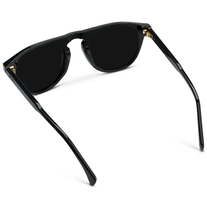 Black / Triple Black Lens || Men's Rounded Aviator-Inspired Sunglasses with Black Acetate Frame and Triple Black Polarized Lens