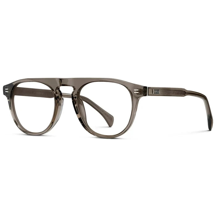 Crystal Gunmetal || Side view of Men's Rounded Aviator-Inspired Prescription Eyeglasses with Crystal Gunmetal Acetate Frame and Clear Lens on a white background