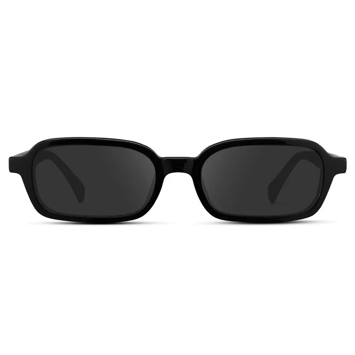 Black / Grey || Women's Rectangular Prescription Sunglasses with Black Frame and Grey Lenses on a white background
