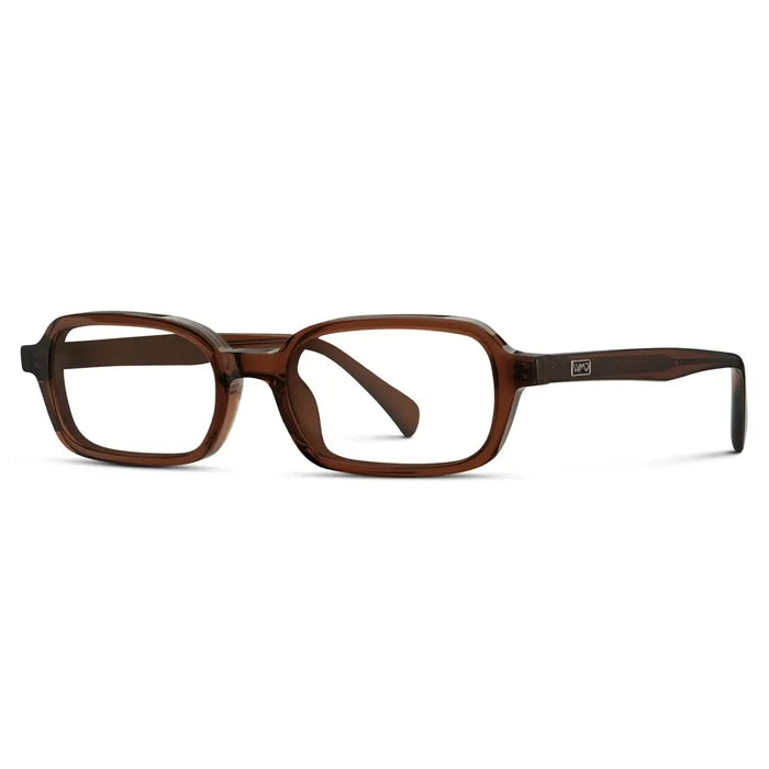 Cocoa Brown || Side view of Women's Rectangular Prescription Eyeglasses with Cocoa Brown Frame and Clear Lenses on a white background