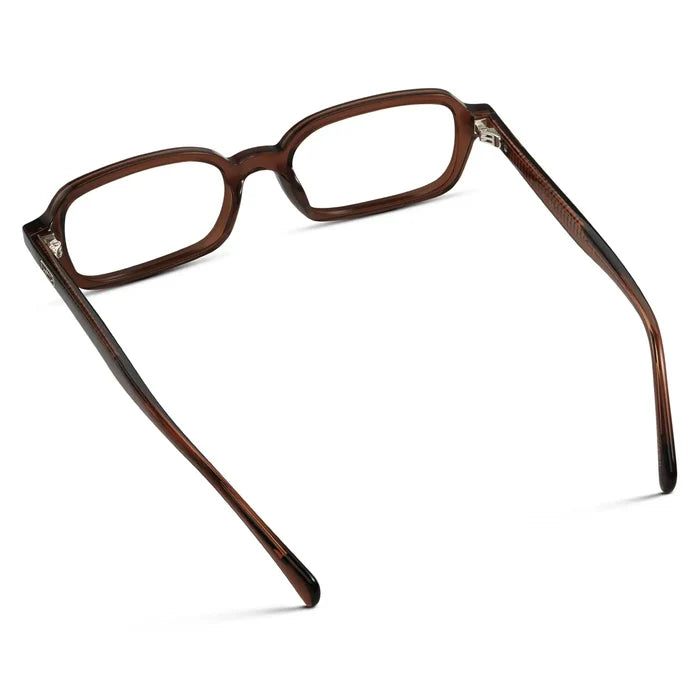 Cocoa Brown || Back view of Women's Rectangular Prescription Eyeglasses with Cocoa Brown Frame and Clear Lenses on a white background