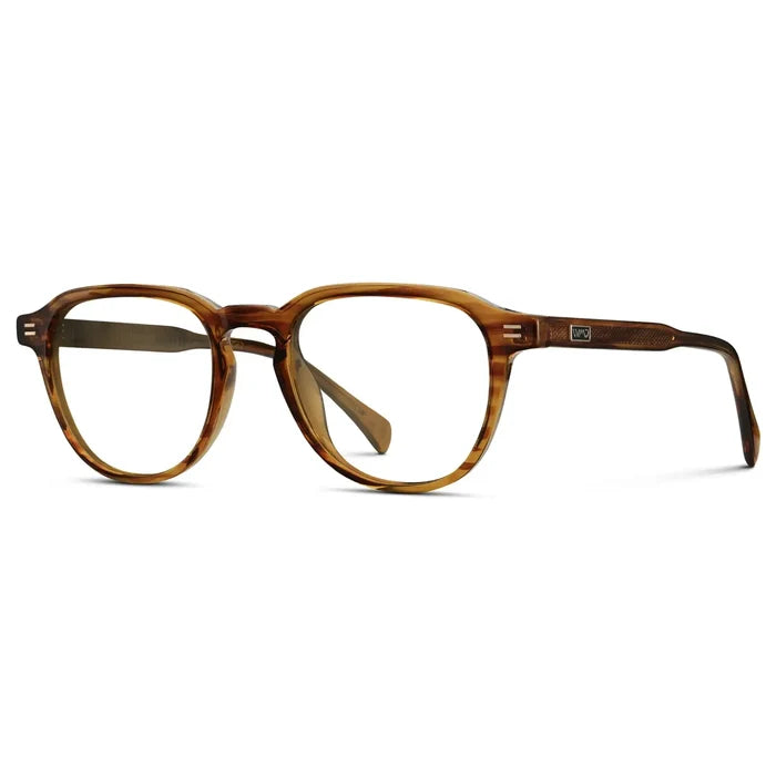 Golden Brown Grain || Side view of Men's Round Prescription Glasses with Golden Brown Grain Frame and Clear Lenses on a white background