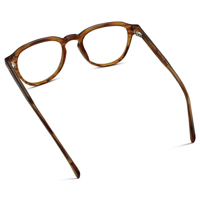Golden Brown Grain || Back view of Men's Round Prescription Glasses with Golden Brown Grain Frame and Clear Lenses on a white background