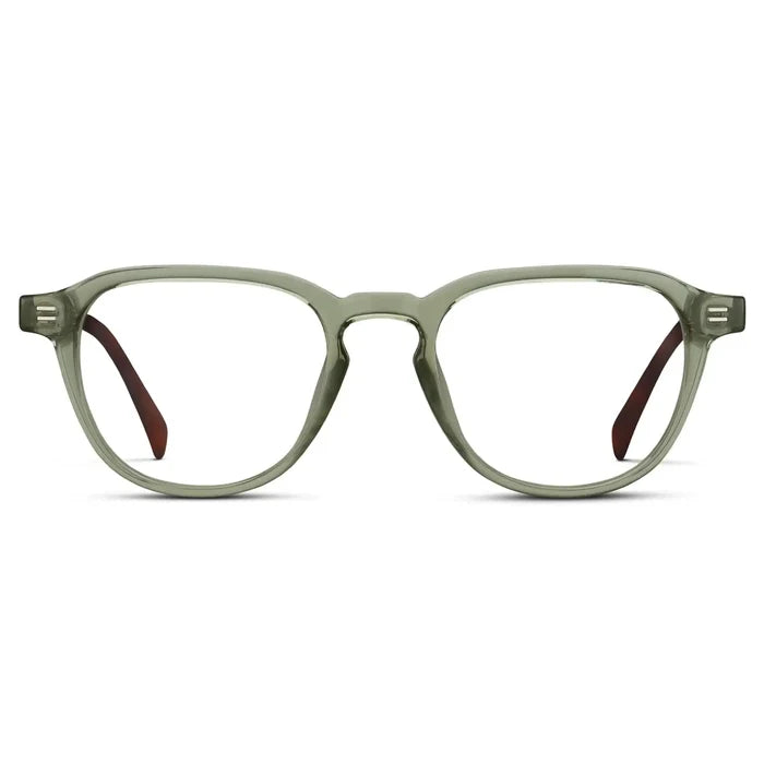 Palm Green || Men's Round Prescription Glasses with Palm Green Frame and Clear Lenses on a white background