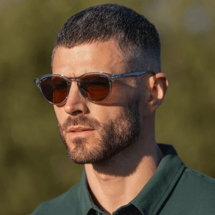 Denim Blue / Brown Lens || Unisex Round Sports Performance Sunglasses with Denim Blue Acetate Frame and Brown Polarized Oleophobic Lens