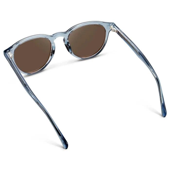 Unisex Round Sports Performance Sunglasses with Denim Blue Acetate Frame and Brown Polarized Oleophobic Lens