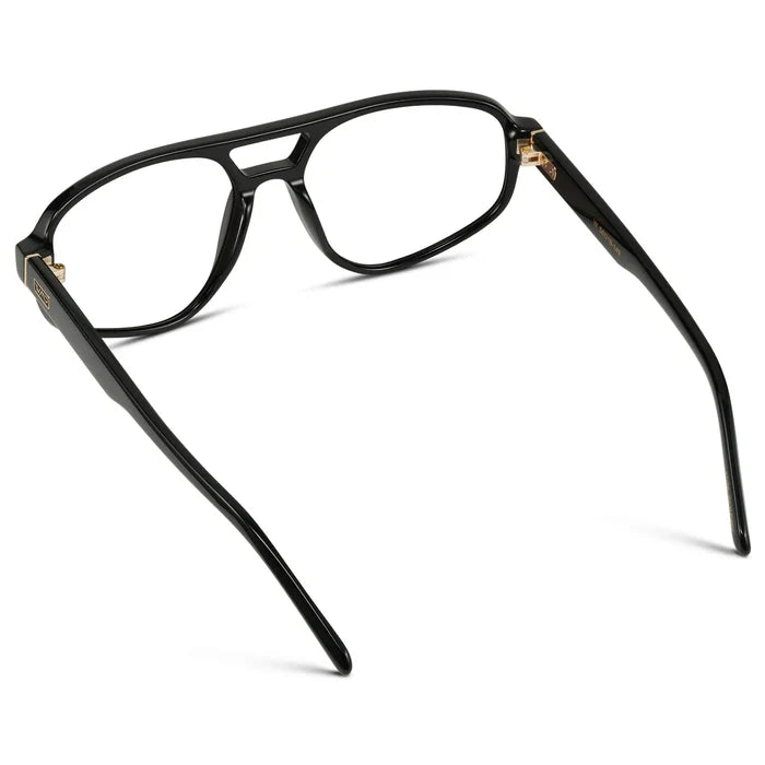 Black || Back view of Women's Aviator Prescription Glasses with Black Frame and Clear Lenses on a white background