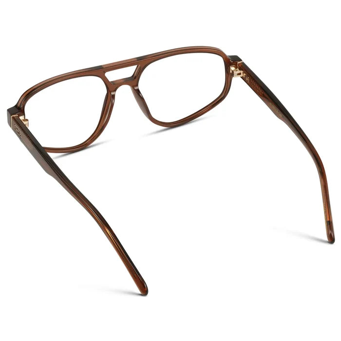 Crystal Brown || Back view of Women's Aviator Prescription Glasses with Crystal Brown Frame and Clear Lenses on a white background