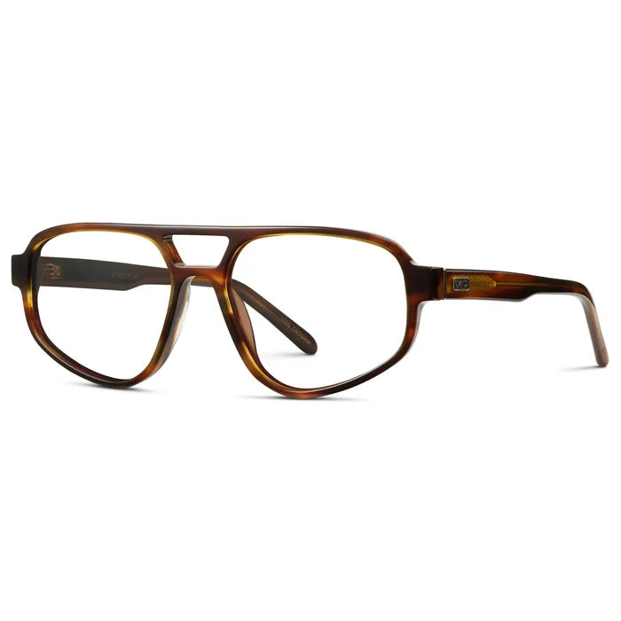 Golden Brown Grain || Side view of Women's Aviator Prescription Glasses with Golden Brown Grain Frame and Clear Lenses on a white background