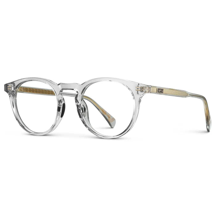 Crystal Ice Grey || Side view of Men's Round Prescription Glasses with Crystal Ice Grey Frame and Clear Lens on a white background