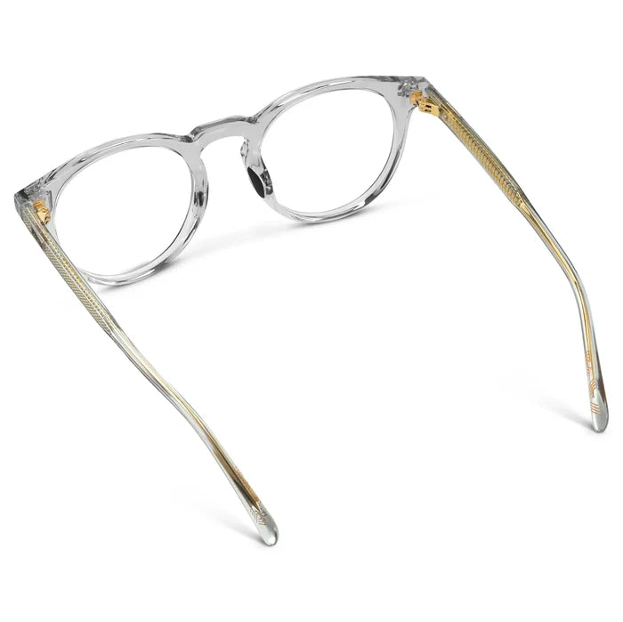 Crystal Ice Grey || Back view of Men's Round Prescription Glasses with Crystal Ice Grey Frame and Clear Lens on a white background