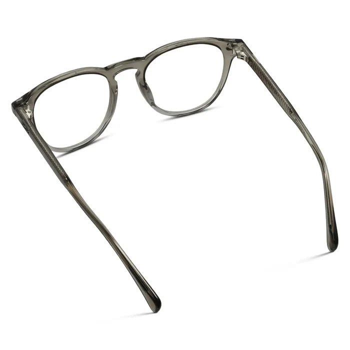 Charcoal Grey || Back view of Men's Round Prescription Glasses with Charcoal Grey Frame and Clear Lenses on a white background
