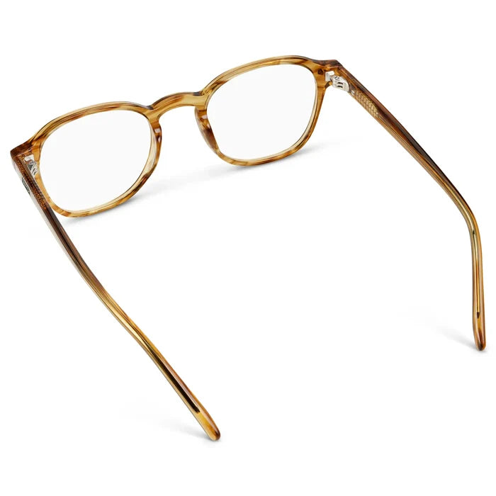 Crystal Brown Grain || Back view of Men's Modern Geometric Square Eyeglasses with Crystal Brown Grain Acetate Frame and Clear Prescriptions Lens on a white background