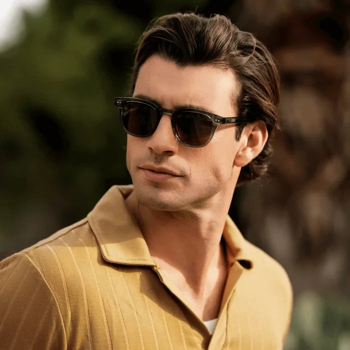 Crystal Stone Blue / Brown Lens || Men's Polarized Lightweight Acetate Blue Frame Sunglasses with Brown Lenses