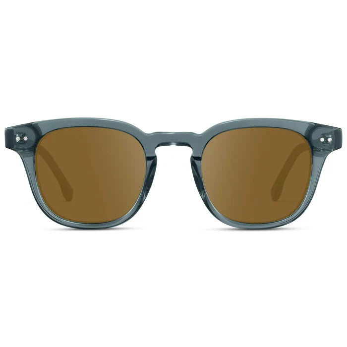Crystal Stone Blue / Amber || Front view of Men's Square Prescription Sunglasses with Blue Acetate Frame and Brown Prescription Lenses
