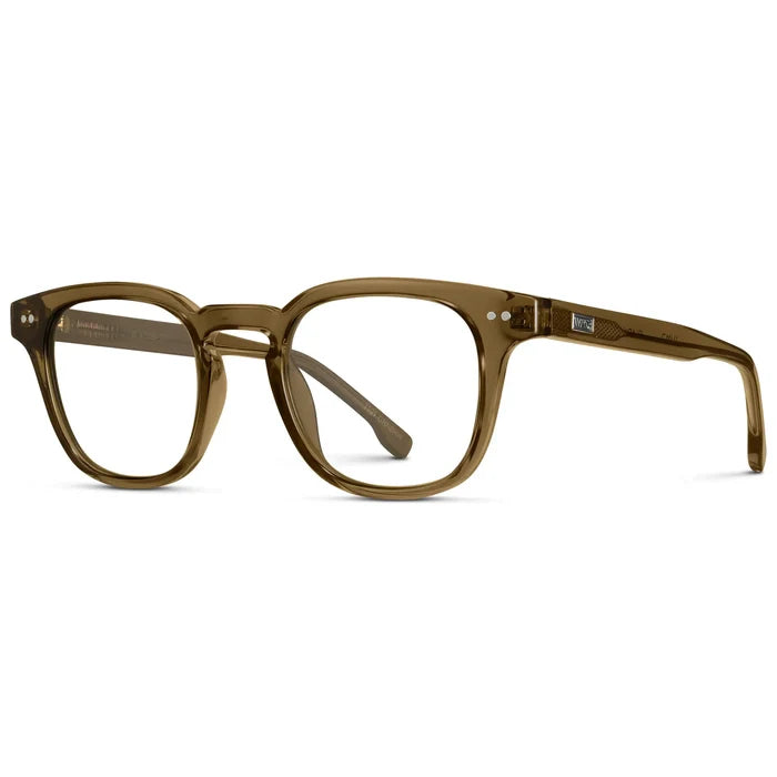 Crystal Verde || Side view of Men's Square Prescription Eyeglasses with Crystal Verde Acetate Frame and Clear Prescription Lenses on a white background