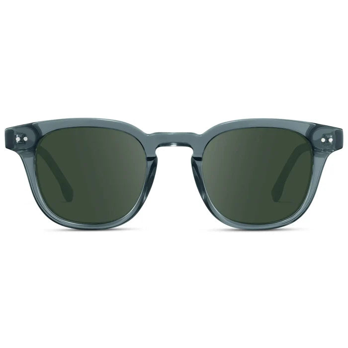 Crystal Stone Blue / G15 || Front view of Men's Square Prescription Sunglasses with Blue Acetate Frame and Green Prescription Lenses