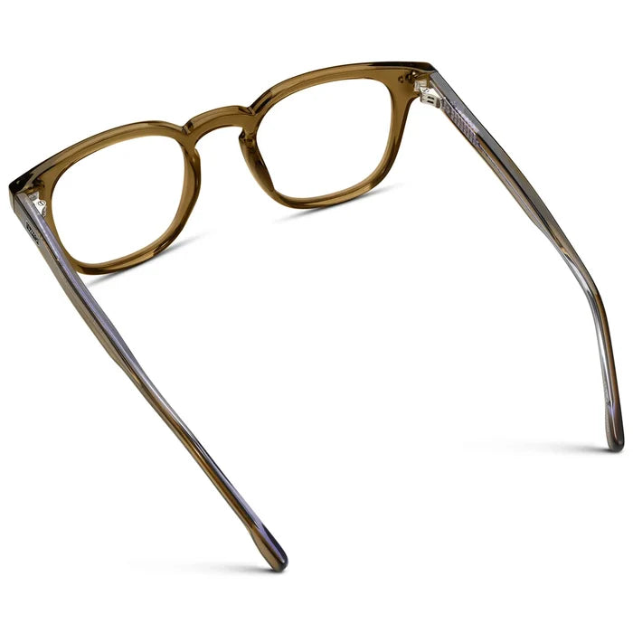Crystal Verde || Back view of Men's Square Prescription Eyeglasses with Crystal Verde Acetate Frame and Clear Prescription Lenses on a white background