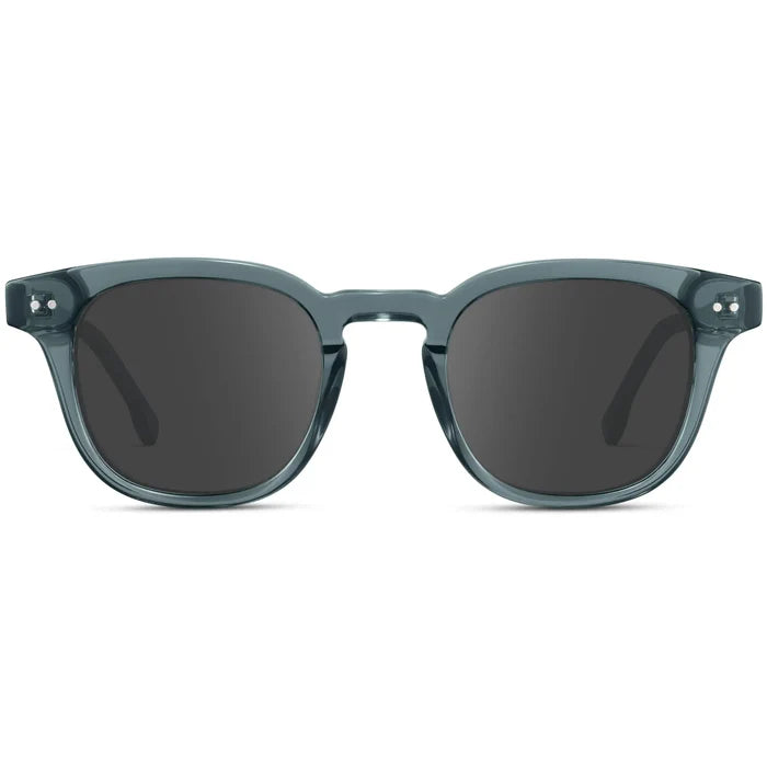Crystal Stone Blue / Grey || Front view of Men's Square Prescription Sunglasses with Blue Acetate Frame and Grey Prescription Lenses