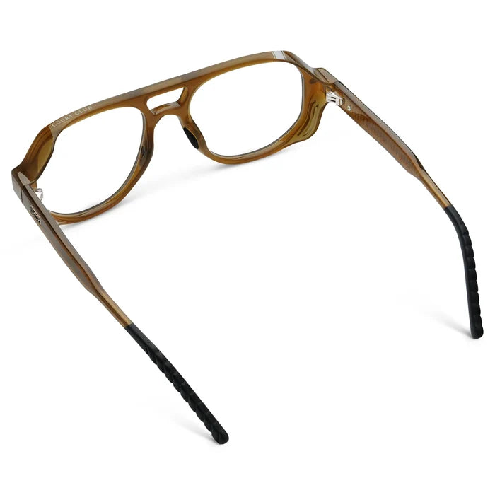 Dune Brown || Back view of Men's Geometric Aviator Prescription Eyeglasses with Dune Brown Frame and Clear Lens on a white background
