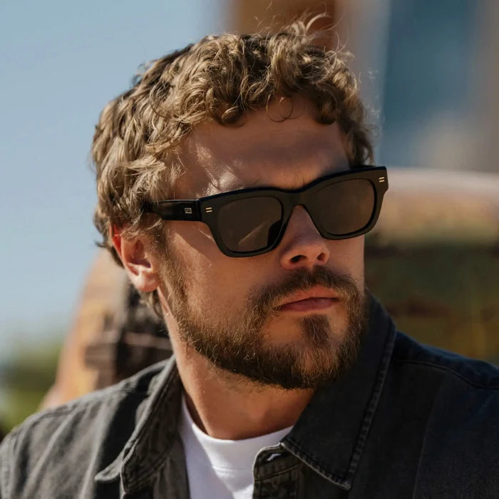 Black / Triple Black Lens || Men's Oversized Rectangular Sunglasses with Black Acetate Frame and Triple Black Polarized Lens