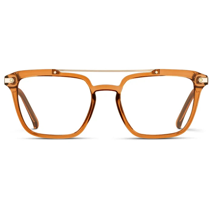 Crystal Brown || Men's Double Bridge Square Eyeglasses with Crystal Brown Frame and Clear Prescription Lenses on a white background