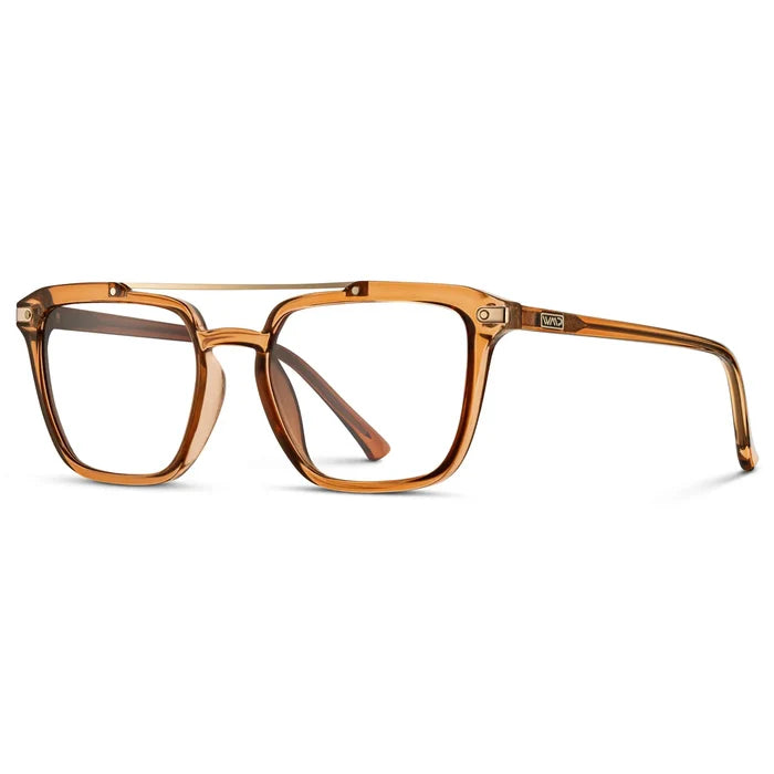 Crystal Brown || Side view of Men's Double Bridge Square Eyeglasses with Crystal Brown Frame and Clear Prescription Lenses on a white background