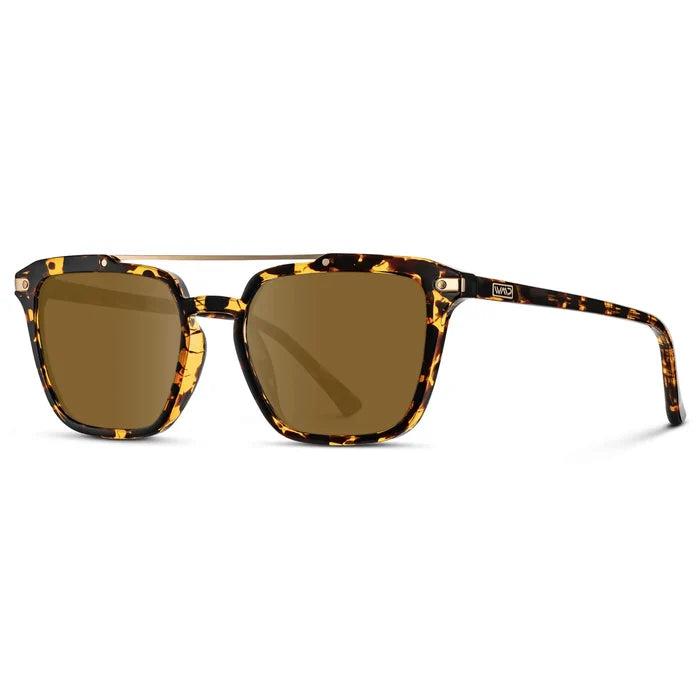 Amber Tortoise / Amber || Side view of Men's Square Double Bridge Prescription Sunglasses with Amber Tortoise Frame and Amber Lenses on a white background