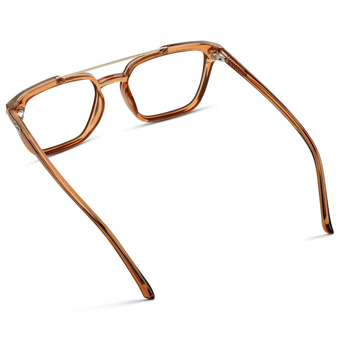 Crystal Brown || Back view of Men's Double Bridge Square Eyeglasses with Crystal Brown Frame and Clear Prescription Lenses on a white background